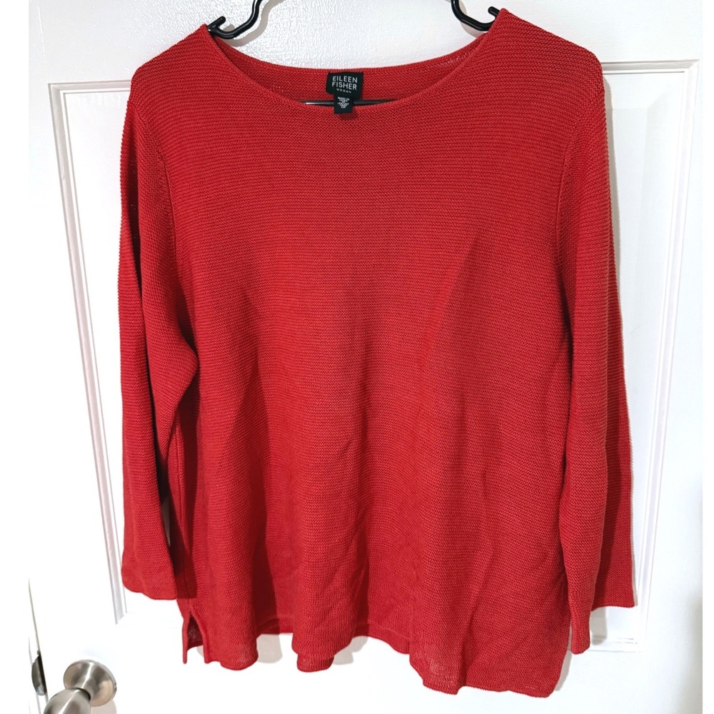 Eileen Fisher Woman Red Italian Yarn Viscose Cotton Knit Sweater Top 1X